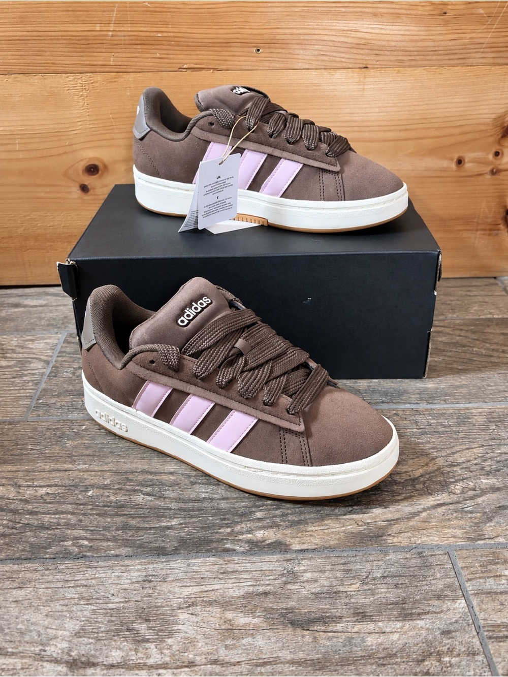 adidas Women's Brown Suede Sneakers with Pink Stripes NIB